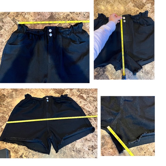 NEW Princess Polly Open Road Denim PaperBag Shorts Wash Black 12 Large Highwaist - Picture 10 of 11